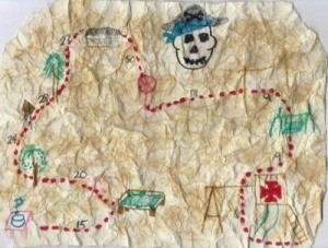 A handdrawn pirate treasure map.