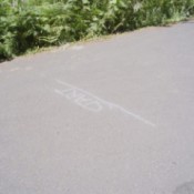 Chalk start line on sidewalk.