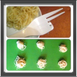 Forming spaghetti balls.
