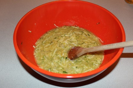 Wet ingredients for zucchini bread in bowl