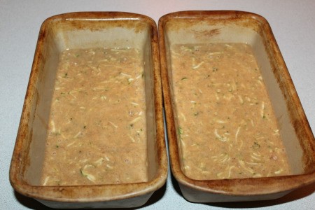 Zucchini Bread batter in two bread pans