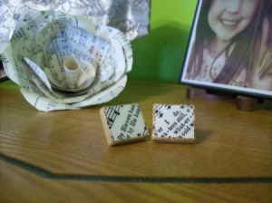 Earrings made with scrabble tiles