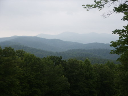 Beautiful view of tree covered mountains stretching into the distance.