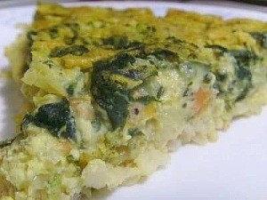 A quiche made with a brown rice crust.