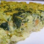 A quiche made with a brown rice crust.