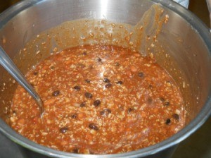 Mixing all ingredients together.