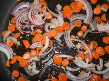 onions, carrots, spices