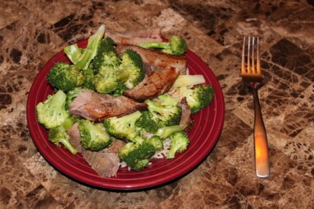Plate of beef and broccoli.