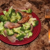 Plate of beef and broccoli.