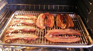 Bacon baking in the oven.