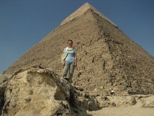 Julie at Giza pyramids.
