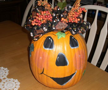 Decorated and painted pumpkin.