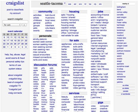 Photo of Craigslist's website homepage.