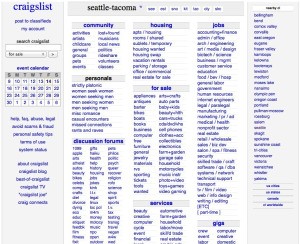 Photo of Craigslist's website homepage.