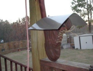 A birdhouse made from a shoe