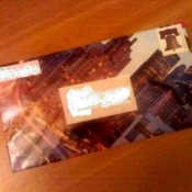 An envelope made from recycled paper.