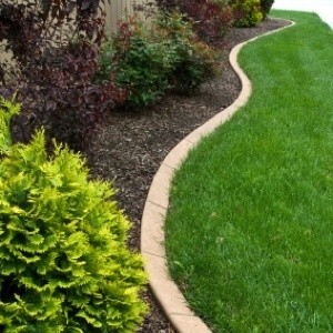Landscape edging between the garden and the lawn.