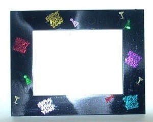 A frame decorated with confetti