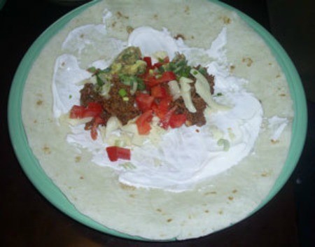 $10 Dinners: Soft Tacos - An assembled soft taco ready to be rolled