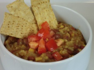 finished soup with chips