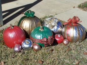 Painted and decorated pumpkins and squash.