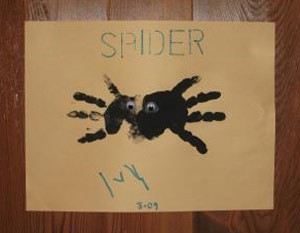 Spider made from child's handprints.