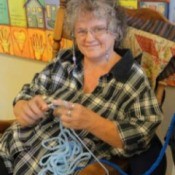 Sandi crocheting a chain for Food by the Foot