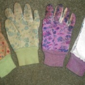 Garden gloves with left turned inside out to make a right.