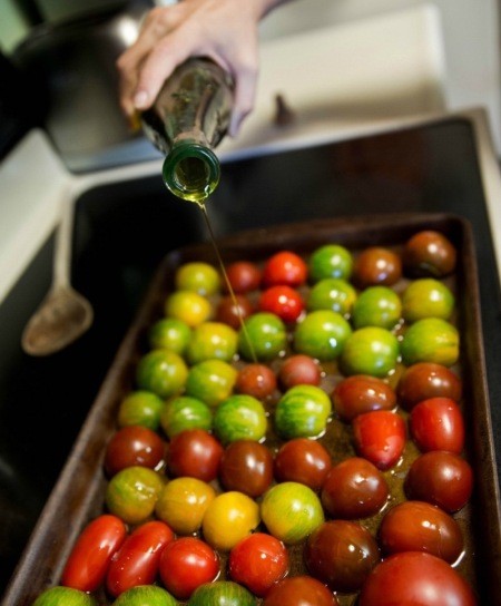 Tomatoes Being Prepared for Roasting