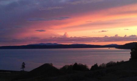 Pink and purple sunset over the lake.