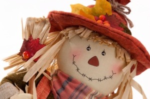 Photo of a handmade Thanksgiving scarecrow.