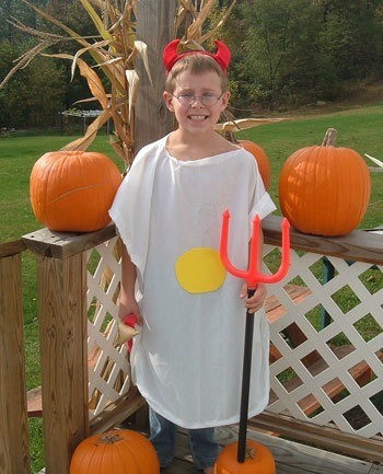 Boy in deviled egg costume.