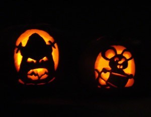 Carved and lighted pumpkins