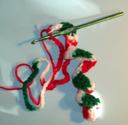 Working double crochet into chain.