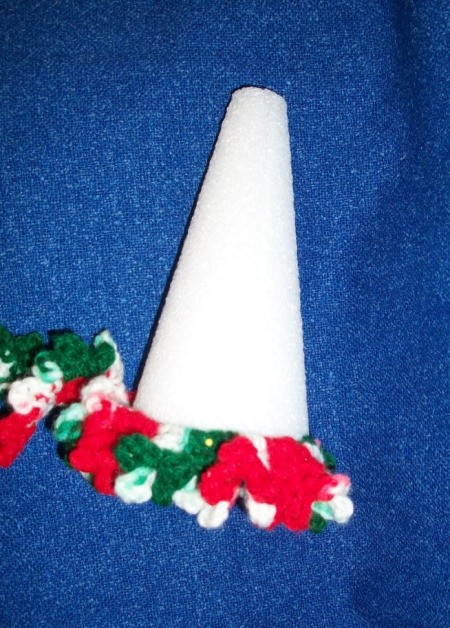 Wrapping crochet around cone.