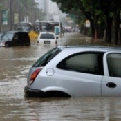 A car in a flooded street