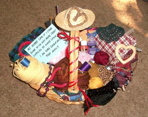 Basket of crafting supplies.