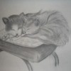 Sketch of cats on kitchen chair.
