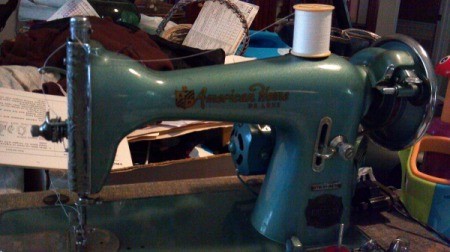 Blue vintage sewing machine.