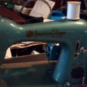 Blue vintage sewing machine.
