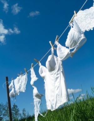 Delicate clothing hanging on a clothesline.