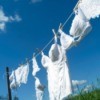 Delicate clothing hanging on a clothesline.