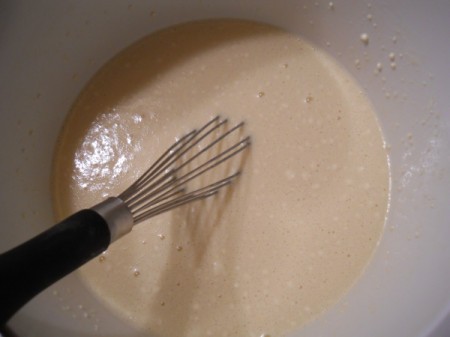 Mixing pancake batter.