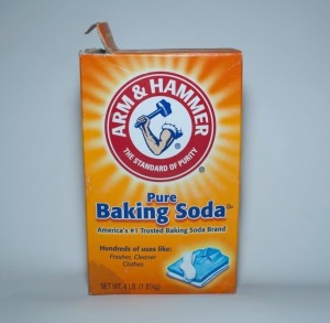 Box of baking soda which can be used to make homemade carpet fresheners.