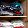Clothing stored in a closet.