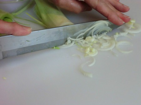 chopping leeks