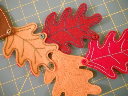 Attaching leaves to each other with buttons.