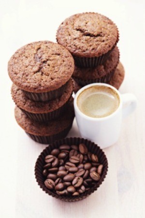 Stacks of cappuccino muffins.