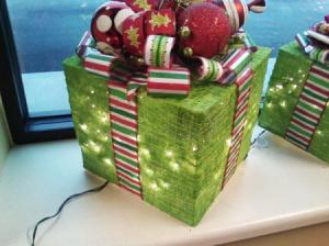 Gift box decoration with lights inside.