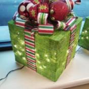 Gift box decoration with lights inside.